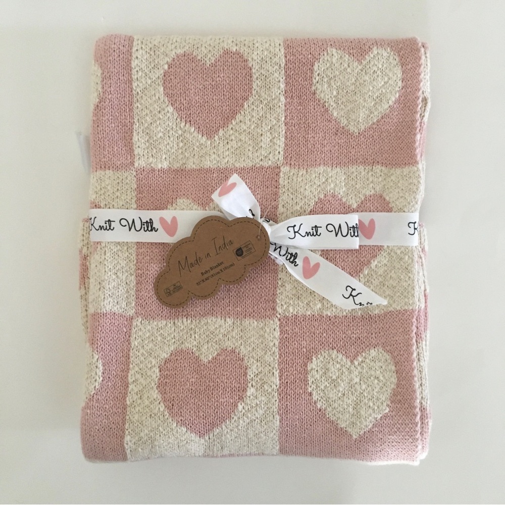 NEW Baby Blanket Throw Nursery Decor Pink Hearts Pattern | Made in India